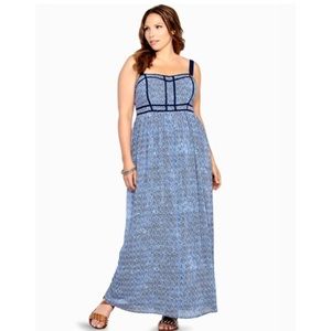 Torrid Blue and White Maxi Dress geometric sleeveless long 14